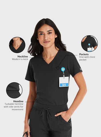 Maevn Women's Tuckable Scrub Top 4530 Matrix Impulse Chest Pocket V-Neck Sizes  XS to 3XL
