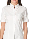 LLee Women Stretch Button Down Short Sleeve Oxford Shirt E9354 <br> White, Light Blue <br>  Sizes S - 3XL
