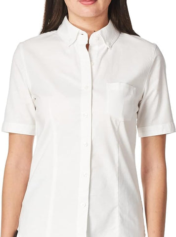 LLee Women Stretch Button Down Short Sleeve Oxford Shirt E9354 <br> White, Light Blue <br>  Sizes S - 3XL