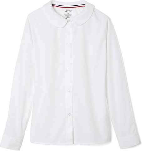 French Toast Juniors White Long Sleeve Peter Pan Blouse SE9384P <br> Sizes 42 - 46