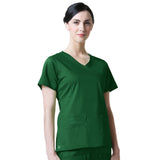 Maevn Blossom Y-Neck Mock Wrap Top with Princess Seaming - Hunter Green