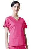Maevn Blossom Y-Neck Mock Wrap Top with Princess Seaming - Passion Pink