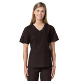 Maevn Core Curved V-Neck Scrub Top Chocolate Brown Plus Size