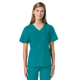 Maevn Core Curved V-Neck Scrub Top Teal Plus Size