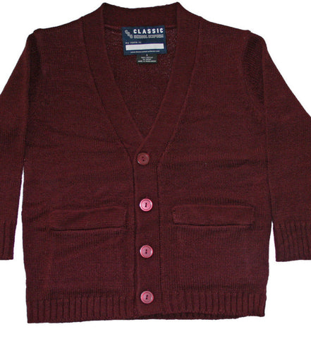 Classic Kids Anti-Pill Burgundy V-Neck Cardigan Sizes 4 - 20