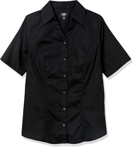 Lee Juniors Women Short Sleeve Stretch Black Work Shirt E9385JL <br> Sizes M - 3XL