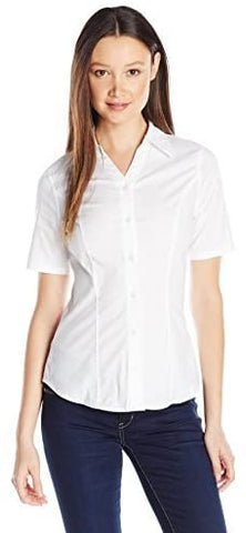 Lee Juniors Women Short Sleeve Stretch White Work Shirt E9385JL <br> Sizes S - 3XL