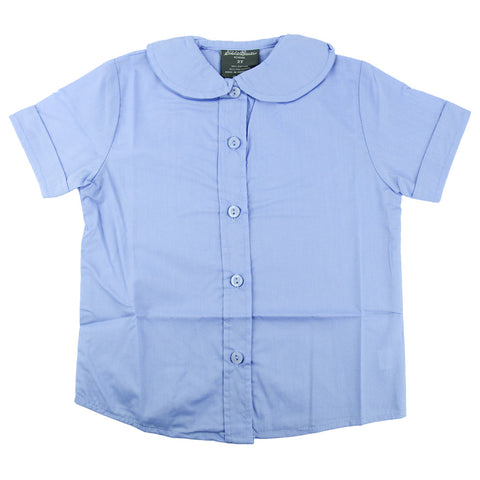 EDDIE BAUER TODDLER SCHOOL UNIFORM ROUNDED PETER PAN COLLAR GIRLS SHORT SLEEVE LIGHT BLUE BLOUSE