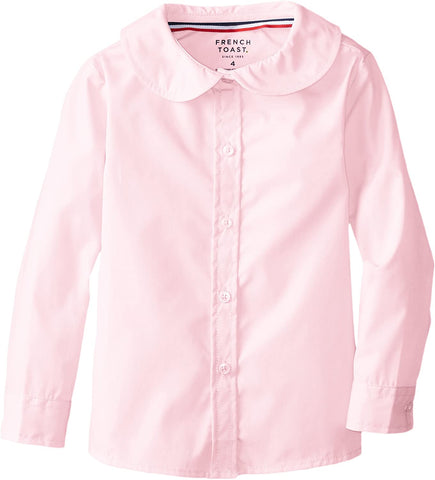 French Toast Toddler Girls Long Sleeve Peter Pan Blouse SE9321 <br> Sizes 2T , 3T, 4T <br> Pink, Light Blue, Yellow