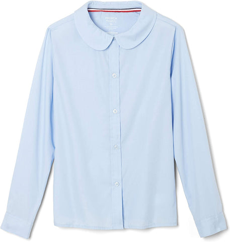 French Toast Juniors Light Blue Long Sleeve Peter Pan Blouse SE9384P <br> Sizes 42 - 46