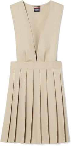 French Toast Khaki Girls Husky V-Neck Pleated Jumper <br>Sizes 10P to 16P </br> Khaki