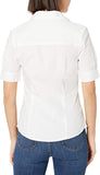 Lee Women Juniors White Short Sleeve Stretch Poplin Blouse E9356JL <br> Sizes S - L