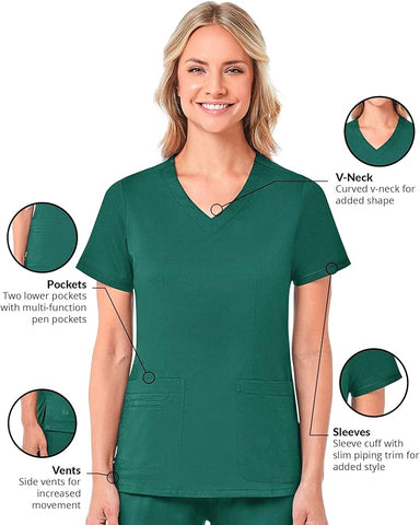 Maevn Blossom Women's Curved V-Neck Top  <br>Style - 1802  <br>Sizes XS - 2XL </br>