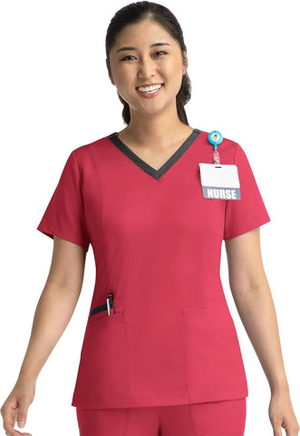 Maevn Matrix Women's Contrast Double V-Neck 3 Pockets Top<br>Style 3502<br>Sizes XXS - 3XL