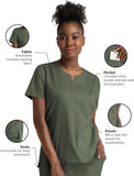 Maevn Matrix Women's Notched Crew Neck 3 Pockets Top<br>Style 3504<br>Sizes XS - 3XL <br> Black, Navy, Olive, Pewter