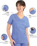 Maevn Matrix Women's Curved Mock Wrap 3 Pockets Top<br>Style 3701<br>Sizes XXS - 3XL