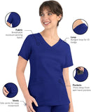 Maevn Matrix Women's Curved Mock Wrap 3 Pockets Top<br>Style 3701<br>Sizes XXS - 3XL