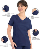 Maevn Matrix Women's Curved Mock Wrap 3 Pockets Top<br>Style 3701<br>Sizes XXS - 3XL