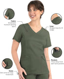 Maevn Matrix Women's Curved Mock Wrap 3 Pockets Top<br>Style 3701<br>Sizes XXS - 3XL