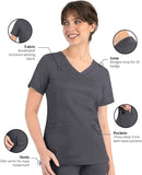 Maevn Matrix Women's Curved Mock Wrap 3 Pockets Top<br>Style 3701<br>Sizes XXS - 3XL