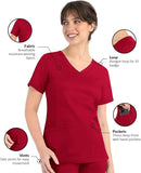 Maevn Matrix Women's Curved Mock Wrap 3 Pockets Top<br>Style 3701<br>Sizes XXS - 3XL