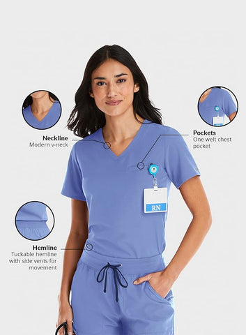 Maevn Women's Tuckable Scrub Top 4530 Matrix Impulse Chest Pocket V-Neck Sizes  XS to 3XL