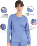 Maevn Matrix Womens Round Neck Medical Scrub Snap Jacket 7701 <br> Sizes XS to 3XL <br> Black, Ceil Blue, Navy, Pewter, Royal, Teal & Wine