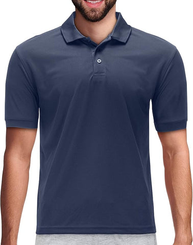 Premium Wear Men's Navy Polo Shirt High Moisture Wicking Dry Fit Performance Short Sleeve  <br> Sizes S to 2XL