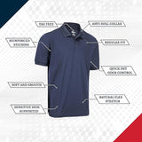 Premium Wear Men's Navy Polo Shirt High Moisture Wicking Dry Fit Performance Short Sleeve  <br> Sizes S to 2XL