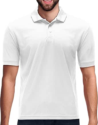 Premium Wear Men's White Polo Shirt High Moisture Wicking Dry Fit Performance Short Sleeve  <br> Sizes S to 4XL