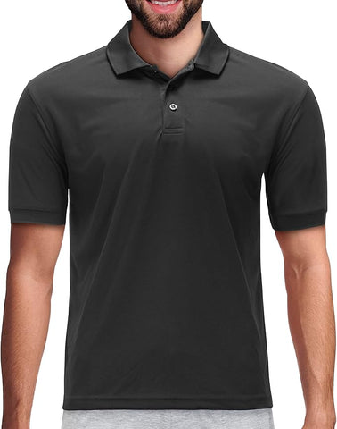 Premium Wear Men's Black Polo Shirt High Moisture Wicking Dry Fit Performance Short Sleeve  <br> Sizes S to 4XL