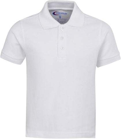 Premium Wear Boys White Short Sleeve Pique Polo Shirt 450-WHT <br> Sizes XS to XL