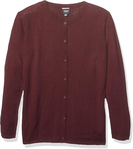 French Toast Big Girls Burgundy Anti-Pill Crew Neck Cardigan Sweater SC9008P <b> Sizes 42, 44 & 46 <br> Burgundy