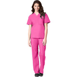 Maevn Unisex V-Neck Top and Drawstring Pant Set Style - 90061006 Hot Pink