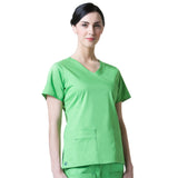 Maevn Blossom Y-Neck Mock Wrap Top with Princess Seaming - Apple Green
