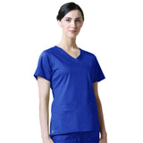 Maevn Blossom Y-Neck Mock Wrap Top with Princess Seaming - Royal Blue