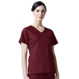 Maevn Blossom Y-Neck Mock Wrap Top with Princess Seaming - Wine