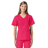 Maevn Core Curved V-Neck Scrub Top Hot Pink Plus Size