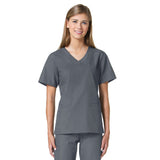 Maevn Core Curved V-Neck Scrub Top Pewter Plus Size