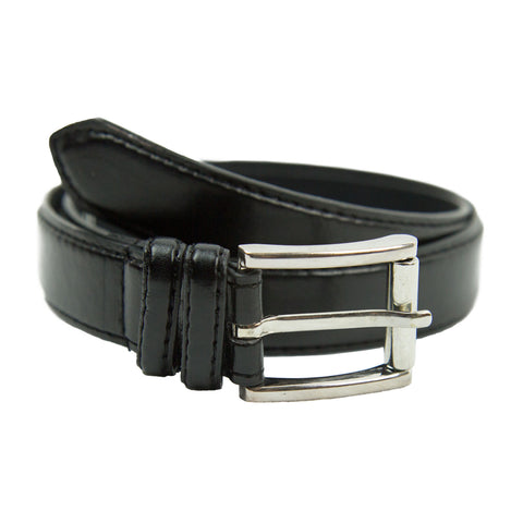 Mens Black Belt Single Tongue Silver Buckle <br> Sizes S to XL