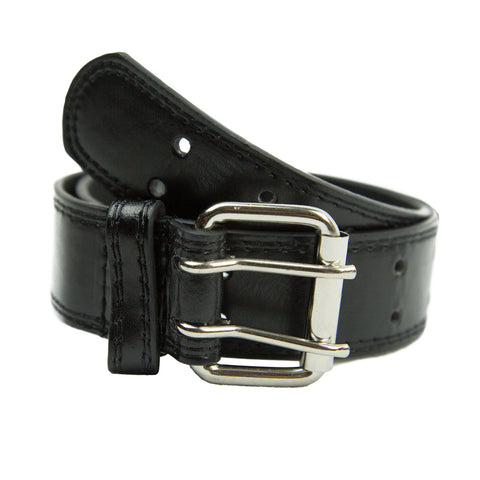 Boys Black Belt Double Tongue Silver Buckle <br> Sizes S to L