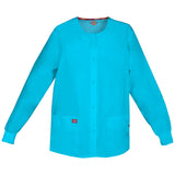 Dickies Women's Snap Front Warm-Up Scrub Jacket Icy Turquoise