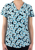 Maevn 1767 BLD Blossom Dreams Flowers Printed Curved V-Neck Top <br> Sizes S & M