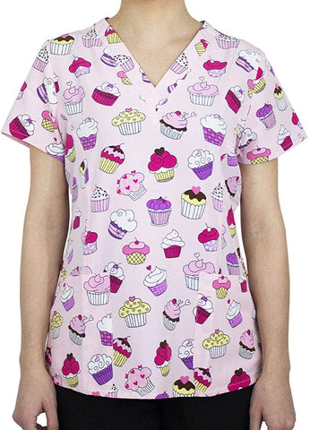 Maevn 1767 CHV Cupcake Heaven Printed V-Neck Scrub Top <br> Sizes S and M