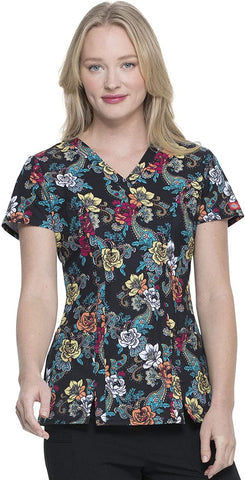 Dickies Women’s V-Neck Print Scrub Top DK656 WIRE <br> Size XS to L